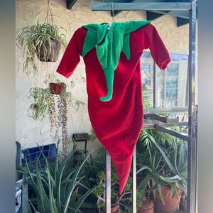 Chili Pepper infant costume, red fuzzy with green topper, snap close, 0-9 mos